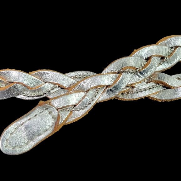 Banana Republic Silver Braided Skinny Belt Leather Metallic Embellished One Size - Picture 2 of 13